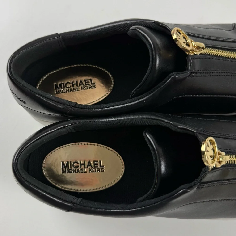 Michael Kors Keaton Zip Slip-On Sneakers Womens 9 Black Faux Leather Shoes